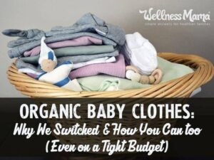 Organic cotton baby clothes and regular baby clothes displayed side by side for comparison.